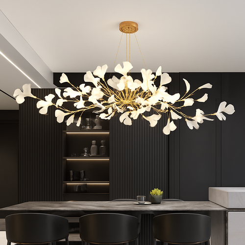 Lustre design Feuilles de céramique de luxe et Branches d'or - vue 3 sur 17