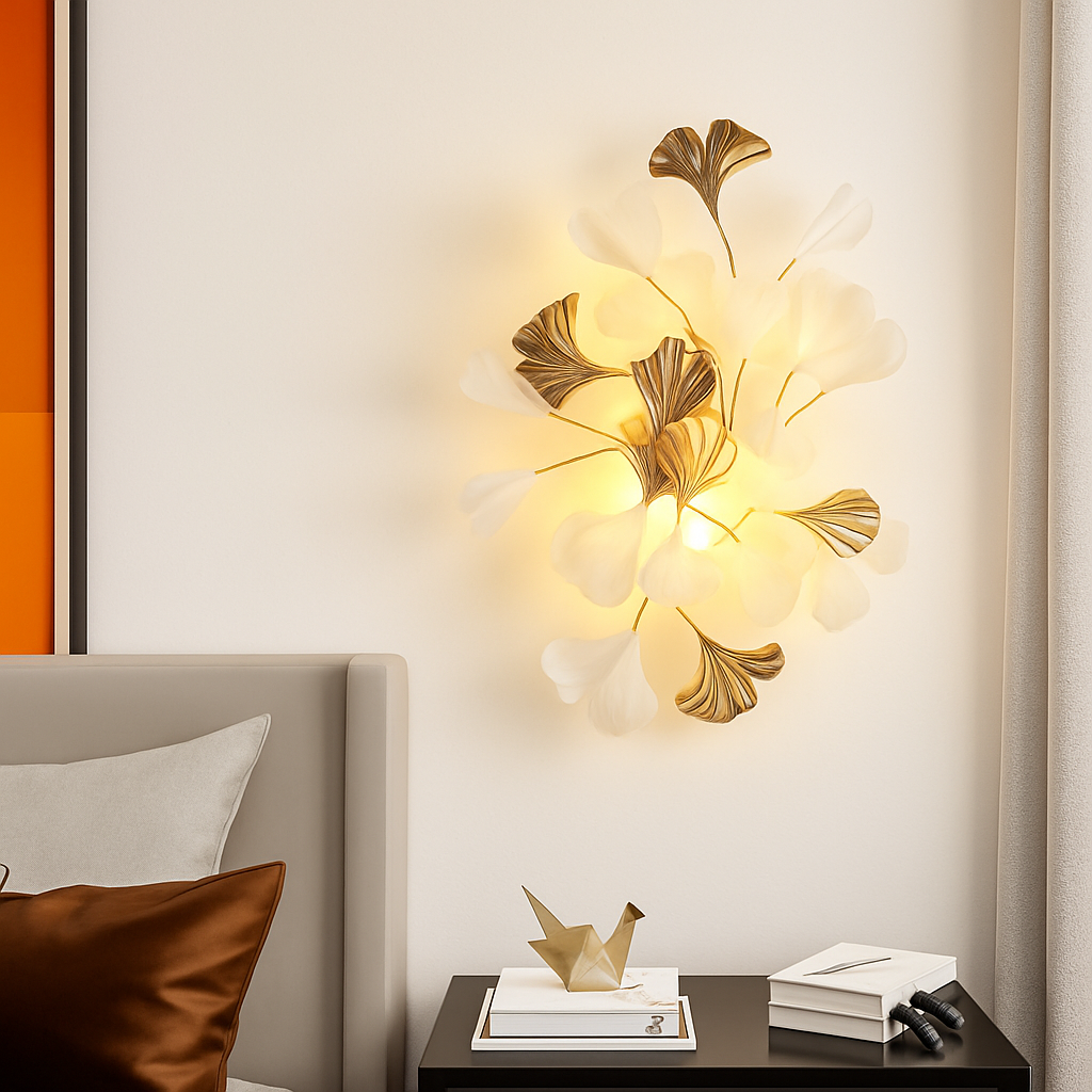 Lustre design Feuilles de céramique de luxe et Branches d'or - vue 4 sur 17