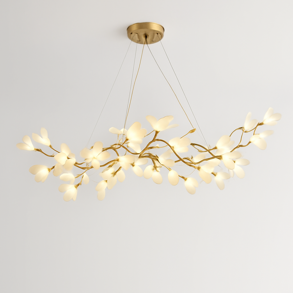 Lustre design Feuilles de céramique de luxe et Branches d'or - vue 5 sur 17