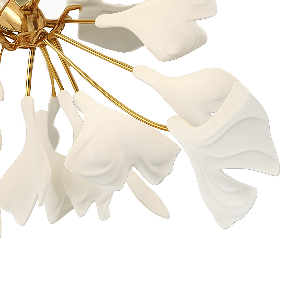 Lustre design Feuilles de céramique de luxe et Branches d'or - vue 7 sur 17