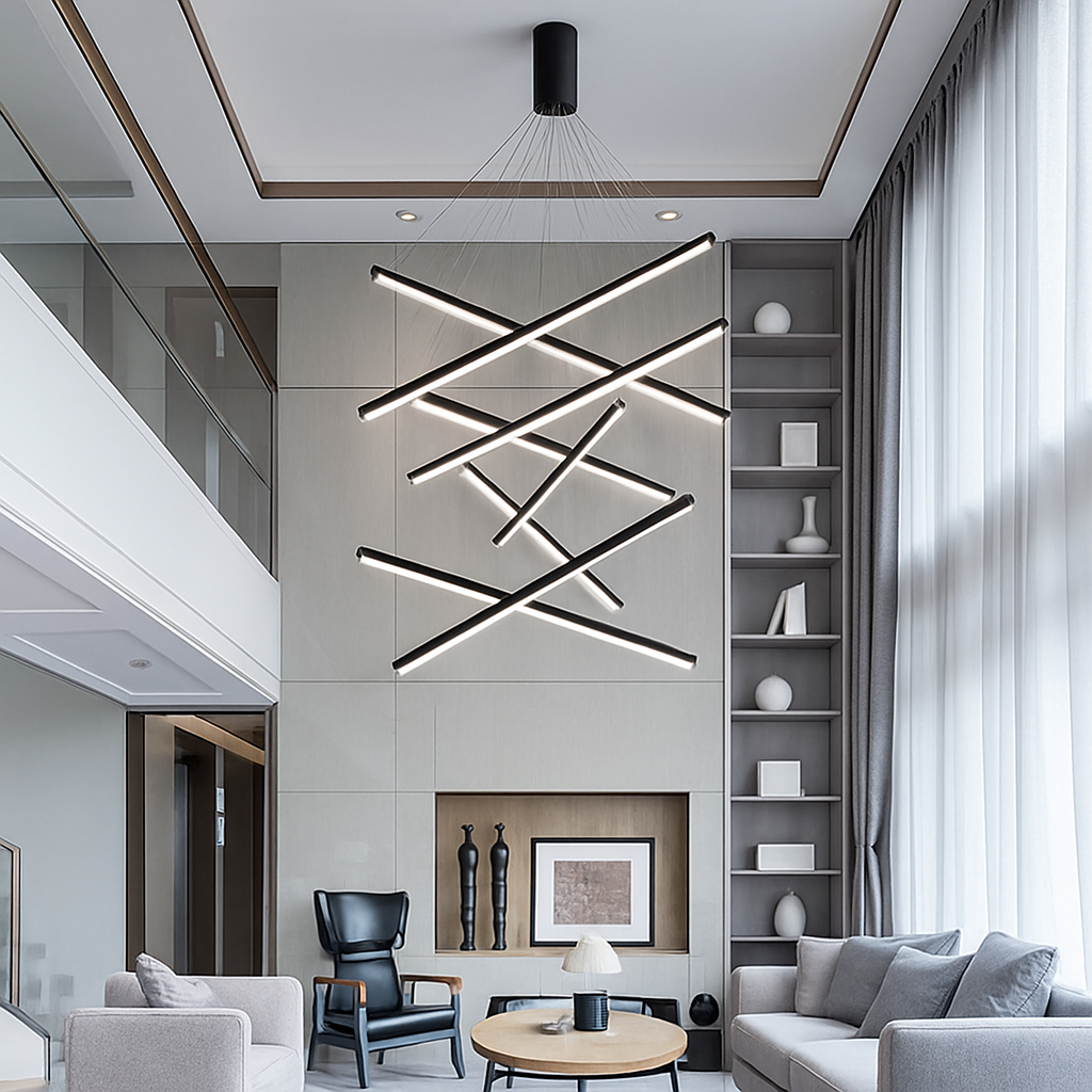 Lustre design LED avec baguettes métalliques lumineuses Solana - vue 3 sur 17