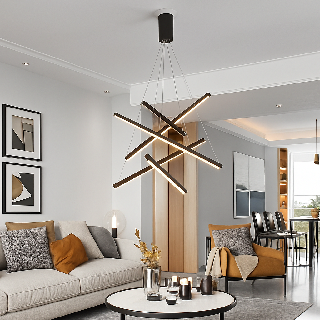 Lustre design LED avec baguettes métalliques lumineuses Solana - vue 4 sur 17