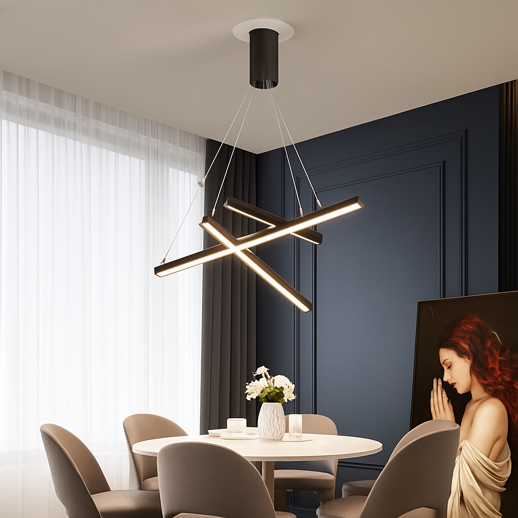 Lustre design LED avec baguettes métalliques lumineuses Solana - vue 5 sur 17
