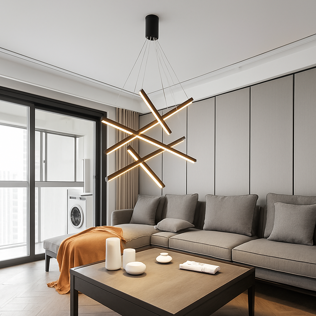Lustre design LED avec baguettes métalliques lumineuses Solana - vue 6 sur 17