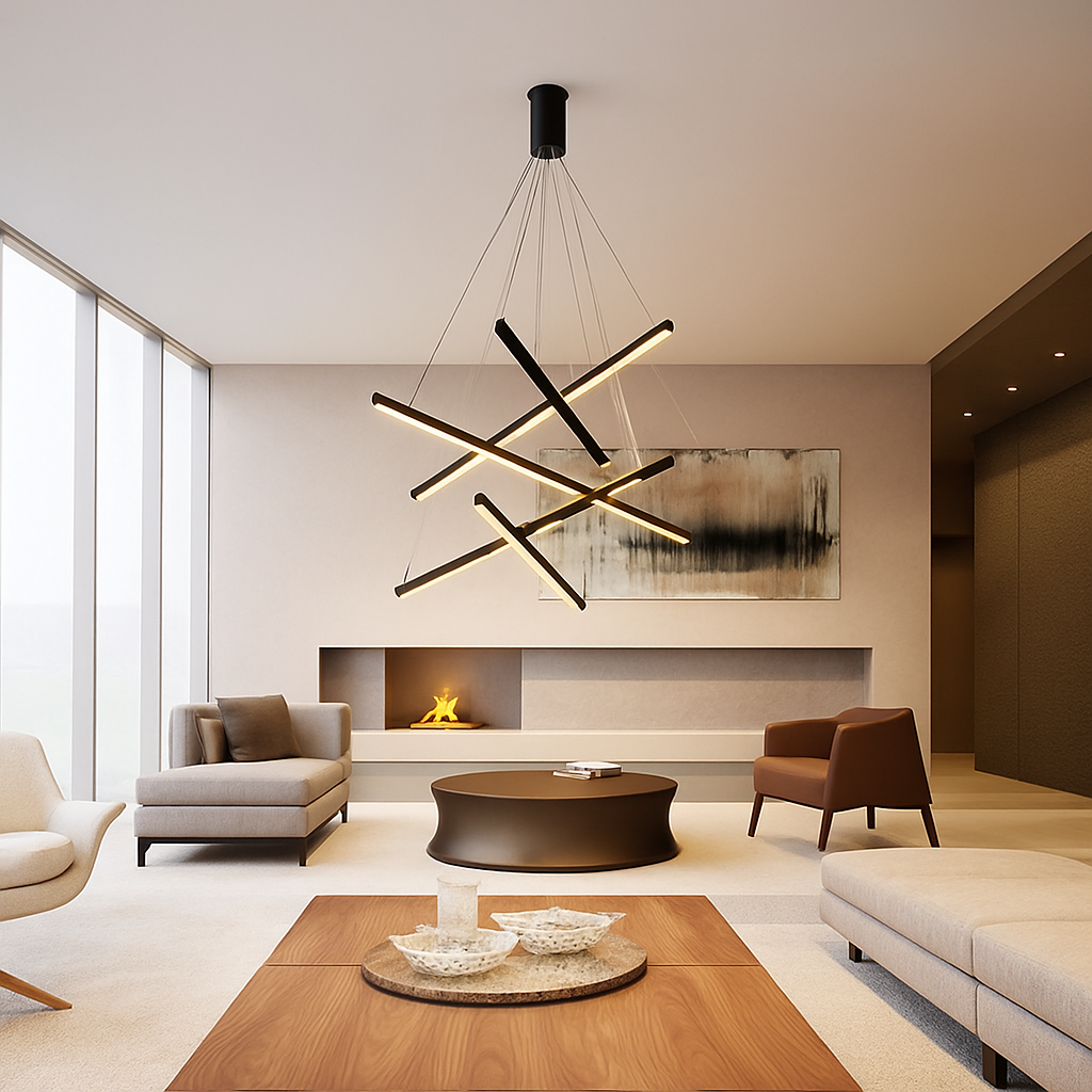 Lustre design LED avec baguettes métalliques lumineuses Solana - vue 8 sur 17