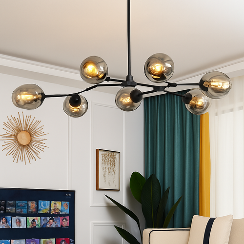 Lustre design à LED avec branches métal et bulles en verre Beans - vue 3 sur 15