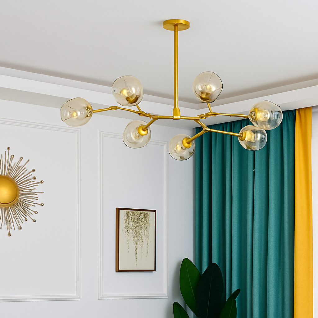 Lustre design à LED avec branches métal et bulles en verre Beans - vue 3 sur 15