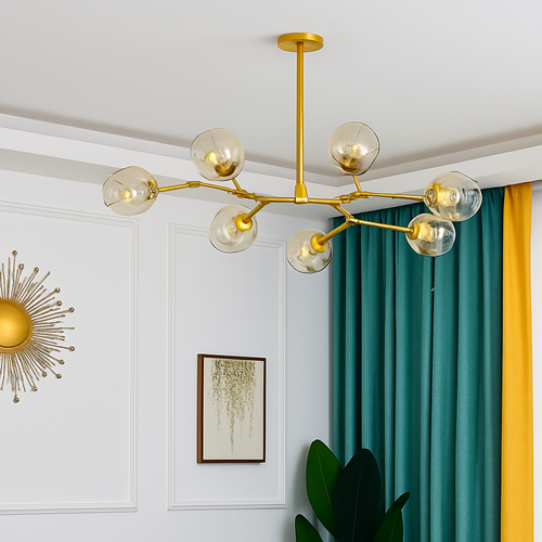 Lustre design à LED avec branches métal et bulles en verre Beans - vue 4 sur 15