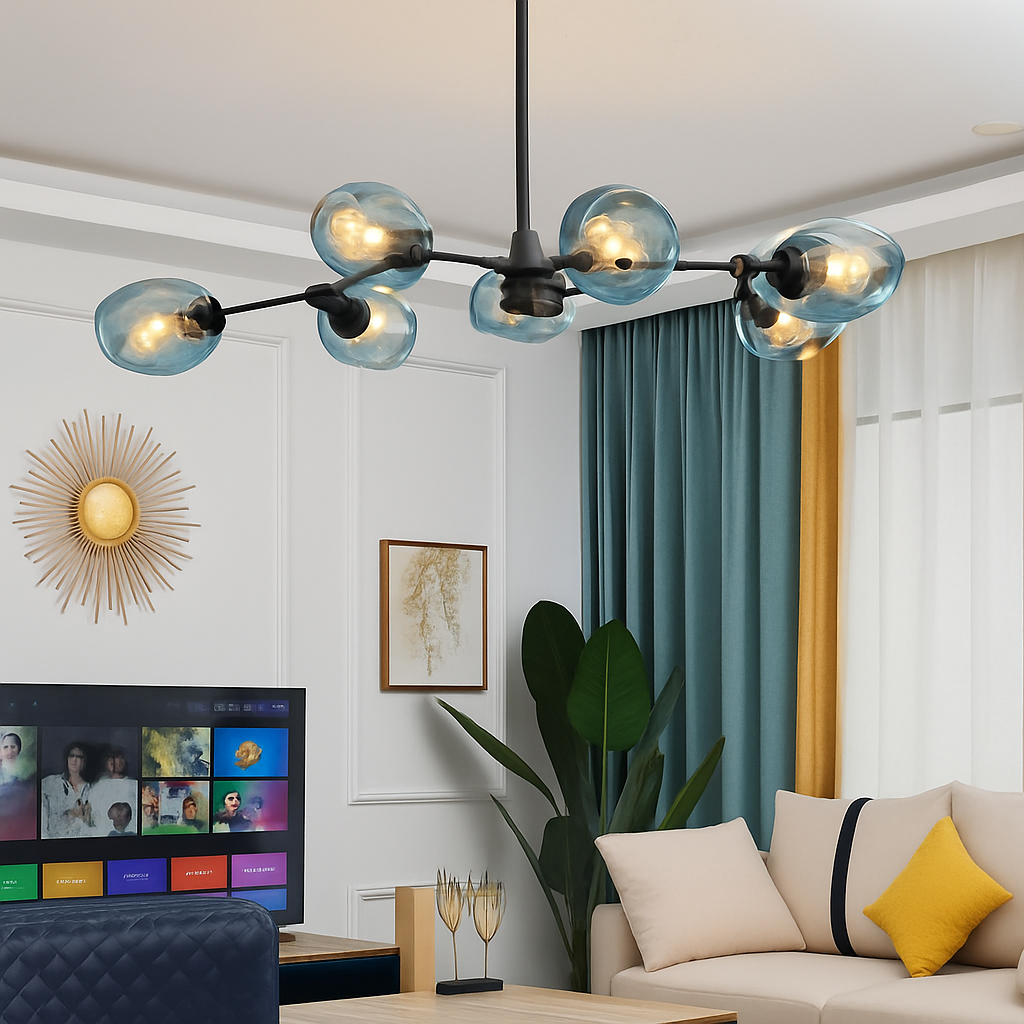 Lustre design à LED avec branches métal et bulles en verre Beans - vue 4 sur 15