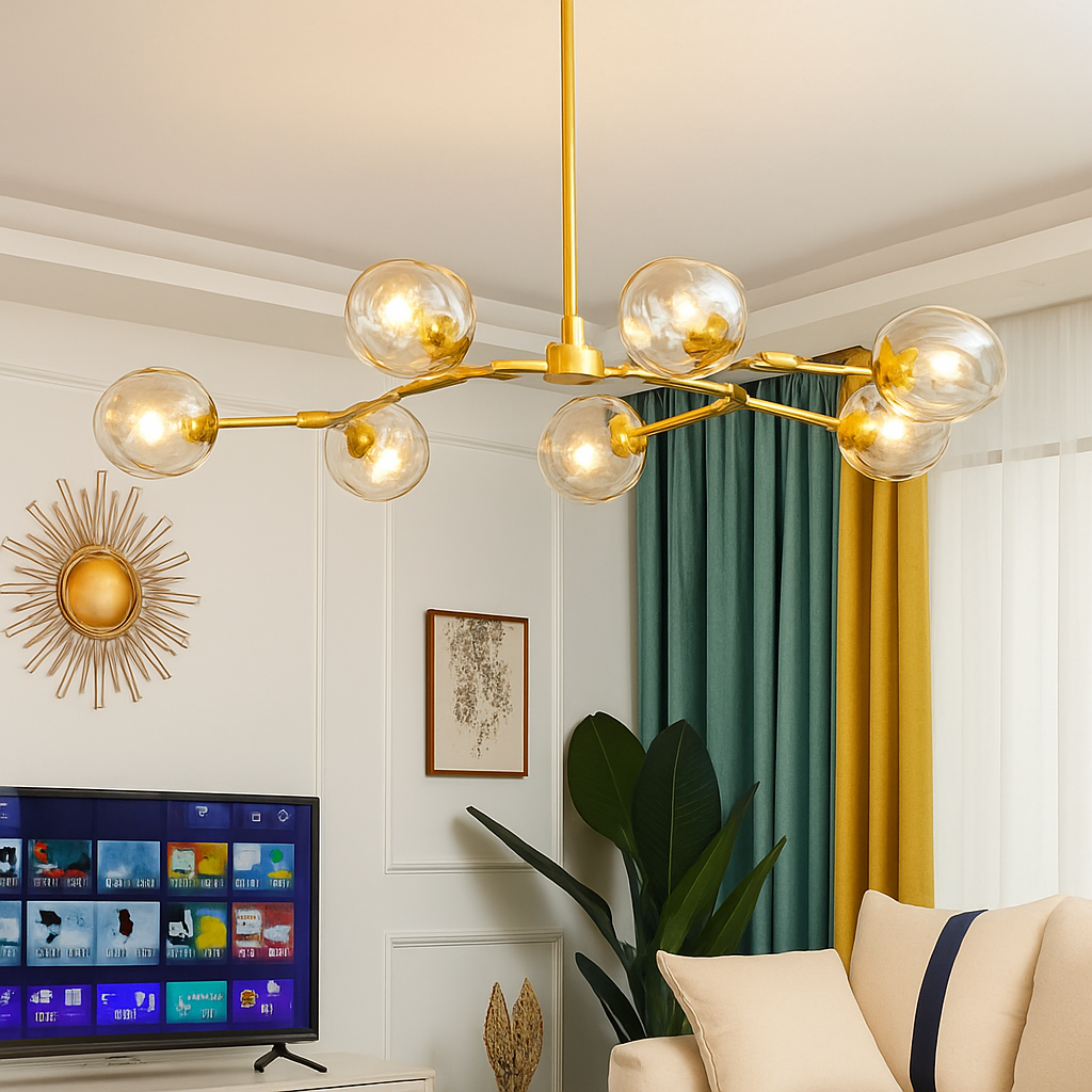 Lustre design à LED avec branches métal et bulles en verre Beans - vue 5 sur 15