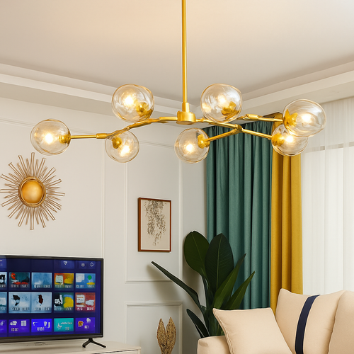 Lustre design à LED avec branches métal et bulles en verre Beans - vue 6 sur 15