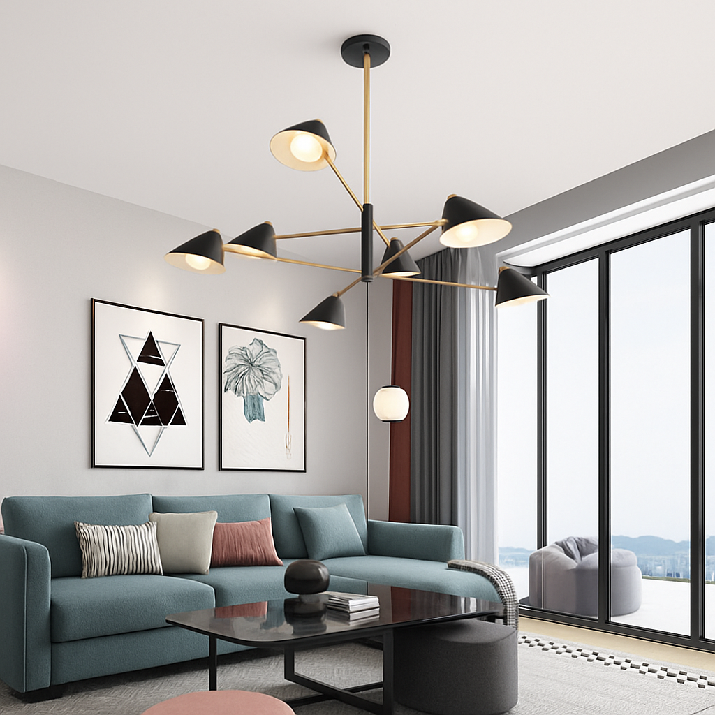 Lustre design à LED avec plusieurs abat-jours triangles style Loft - vue 3 sur 7