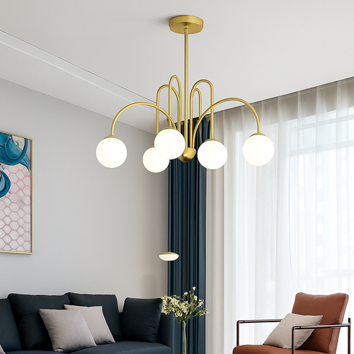 Lustre design LED à branches dorées avec boules en verre Light - vue 3 sur 14