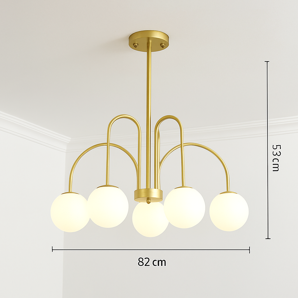 Lustre design LED à branches dorées avec boules en verre Light - vue 12 sur 14
