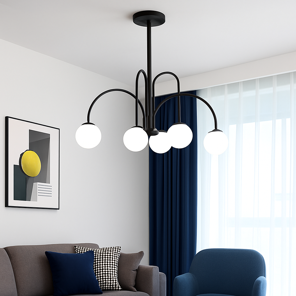 Lustre design LED à branches dorées avec boules en verre Light - vue 3 sur 14