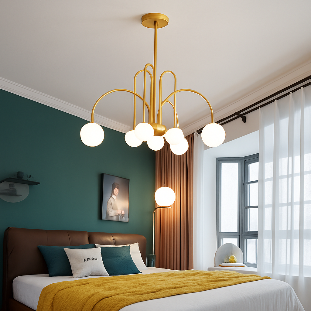 Lustre design LED à branches dorées avec boules en verre Light - vue 4 sur 14