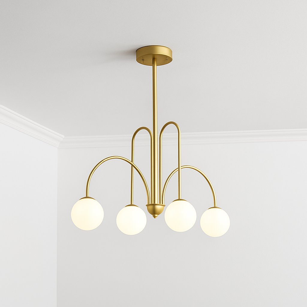 Lustre design LED à branches dorées avec boules en verre Light - vue 6 sur 14
