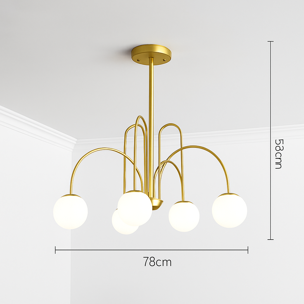 Lustre design LED à branches dorées avec boules en verre Light - vue 9 sur 14