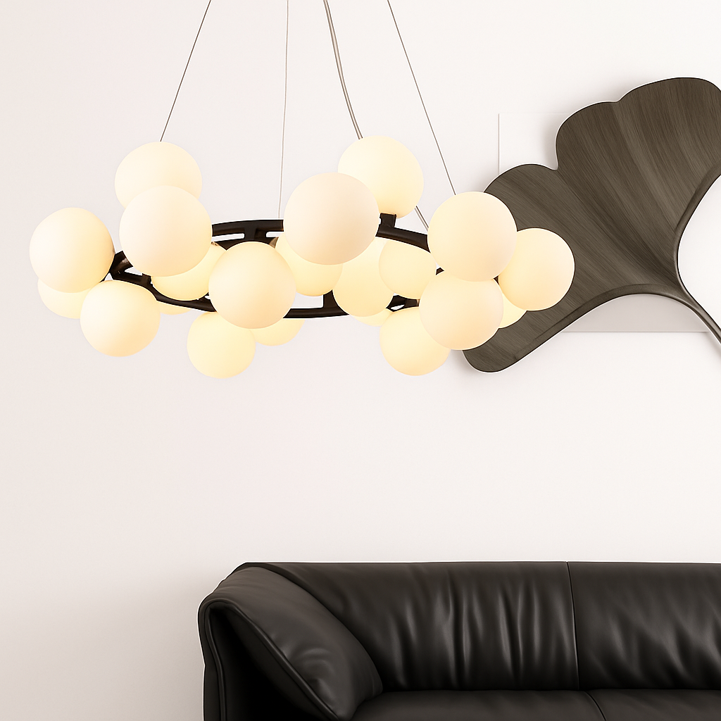 Lustre design à LED en métal avec plusieurs boules en verre Magic - vue 3 sur 5