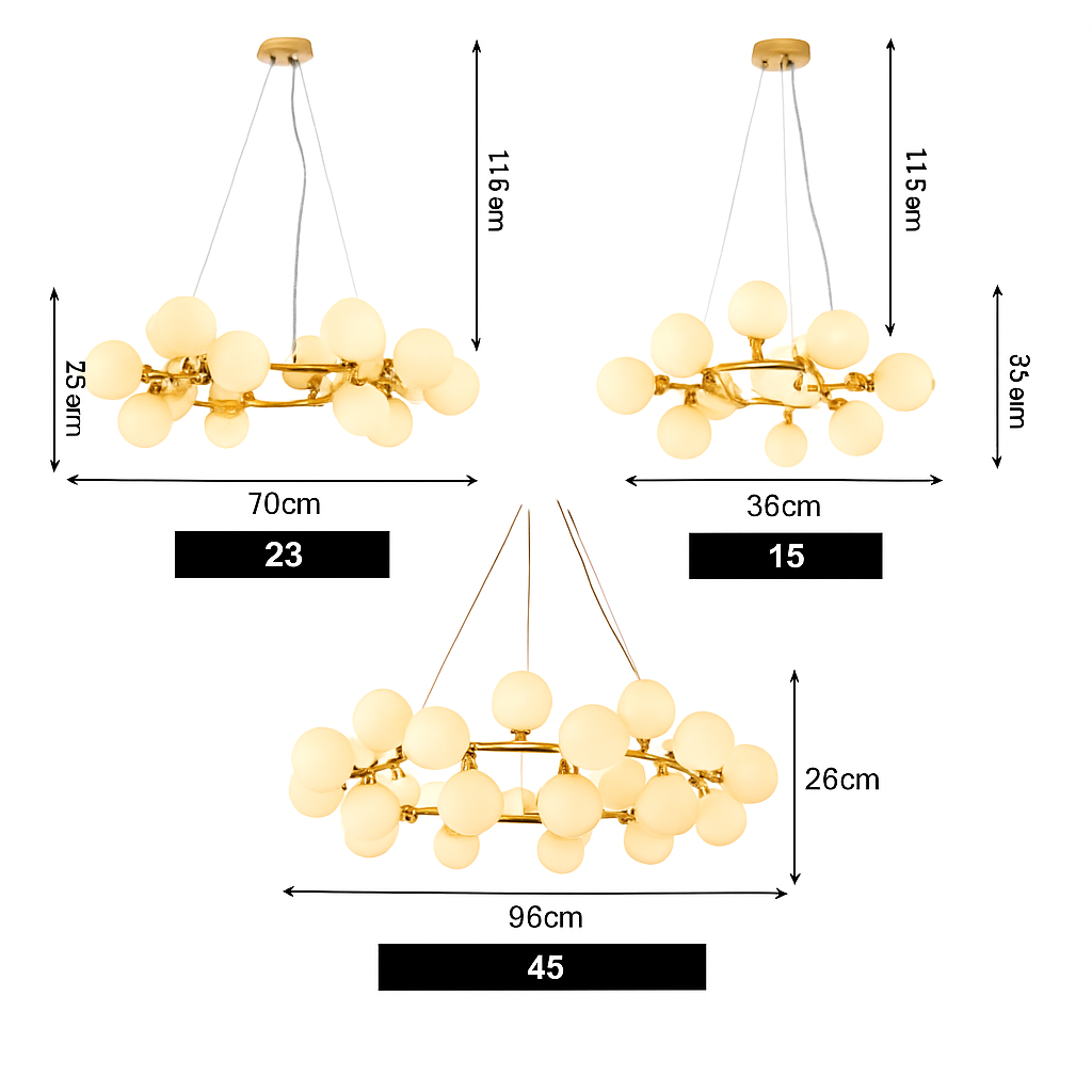 Lustre design à LED en métal avec plusieurs boules en verre Magic - vue 5 sur 5