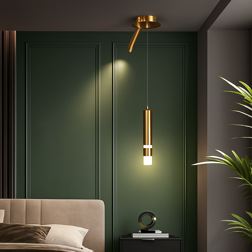 Lustre design LED tube lumineux doré ou noir Amias - vue 3 sur 12