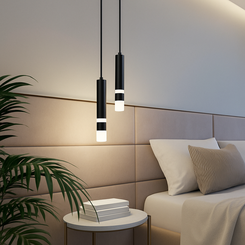 Lustre design LED tube lumineux doré ou noir Amias - vue 4 sur 12
