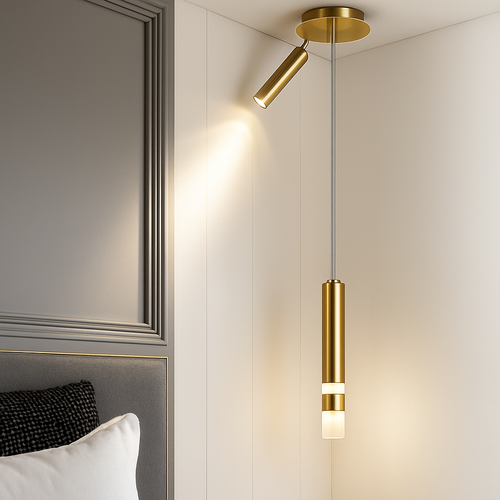 Lustre design LED tube lumineux doré ou noir Amias - vue 5 sur 12