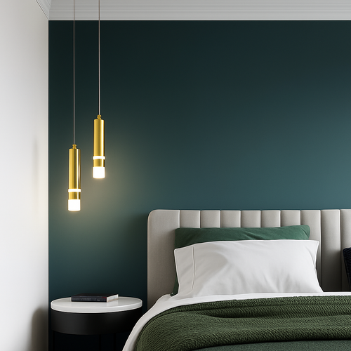 Lustre design LED tube lumineux doré ou noir Amias - vue 6 sur 12