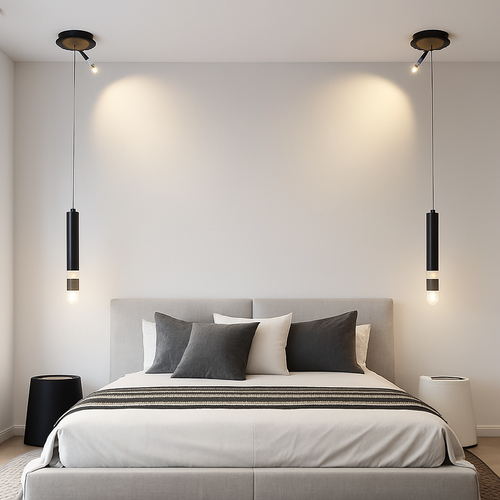 Lustre design LED tube lumineux doré ou noir Amias - vue 7 sur 12