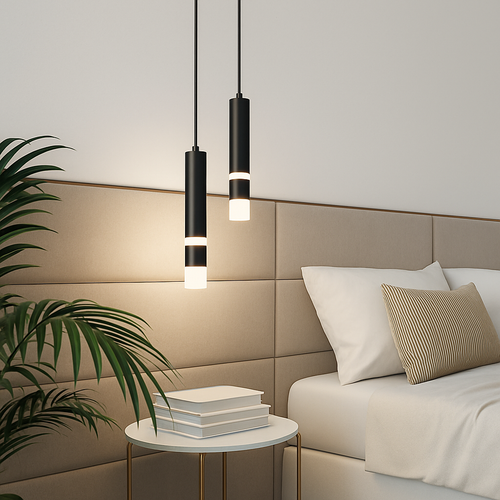 Lustre design LED tube lumineux doré ou noir Amias - vue 8 sur 12
