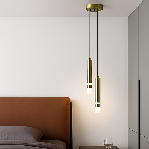 Lustre design LED tube lumineux doré ou noir Amias - vue 9 sur 12