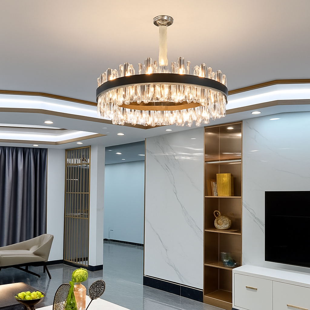 lustre design luxe vintage 	 led cuir cristal élégant - vue 3 sur 15