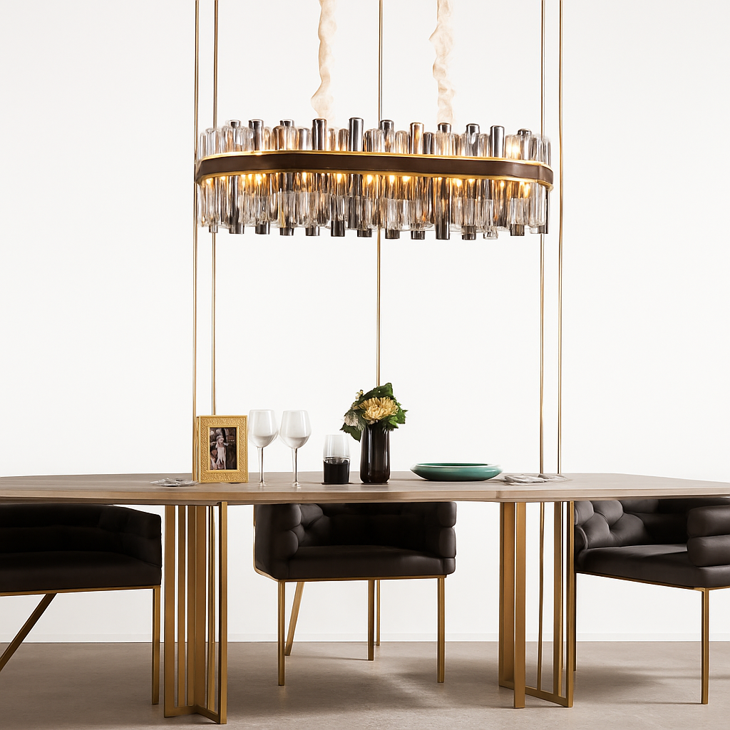 lustre design luxe vintage 	 led cuir cristal élégant - vue 4 sur 15