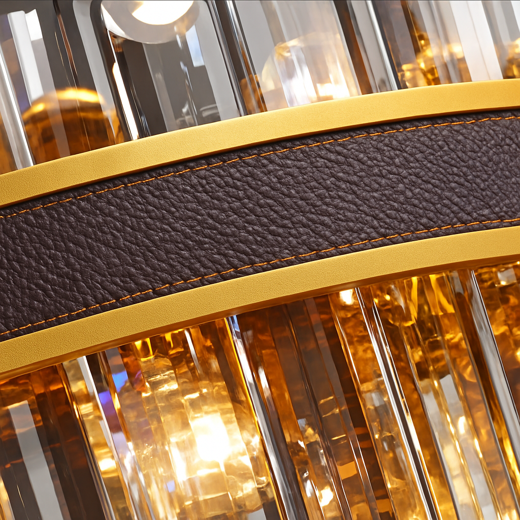 lustre design luxe vintage 	 led cuir cristal élégant - vue 5 sur 15