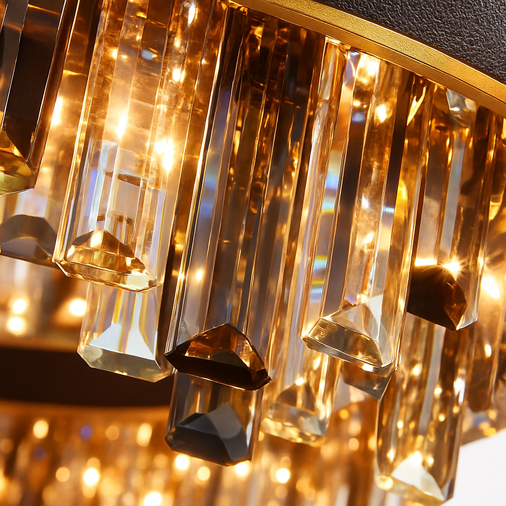 lustre design luxe vintage 	 led cuir cristal élégant - vue 6 sur 15