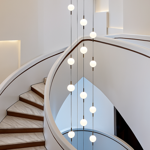 lustre design moderne villa nordique double escalier suspension - vue 3 sur 14