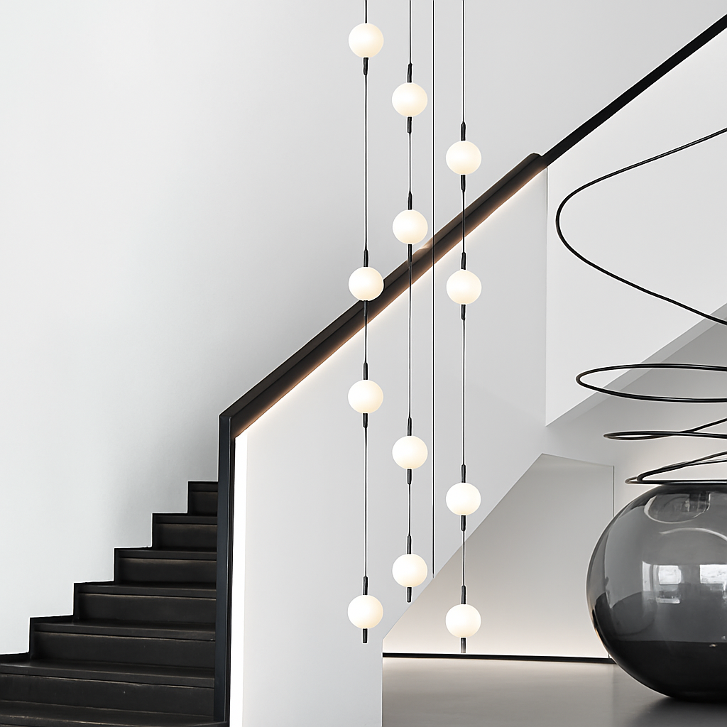 lustre design moderne villa nordique double escalier suspension - vue 3 sur 14