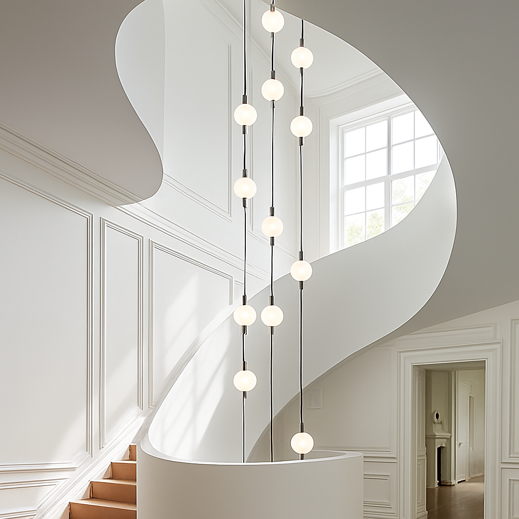 lustre design moderne villa nordique double escalier suspension - vue 4 sur 14