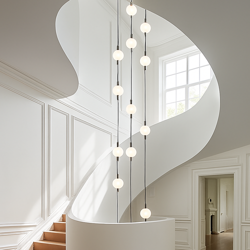 lustre design moderne villa nordique double escalier suspension - vue 5 sur 14
