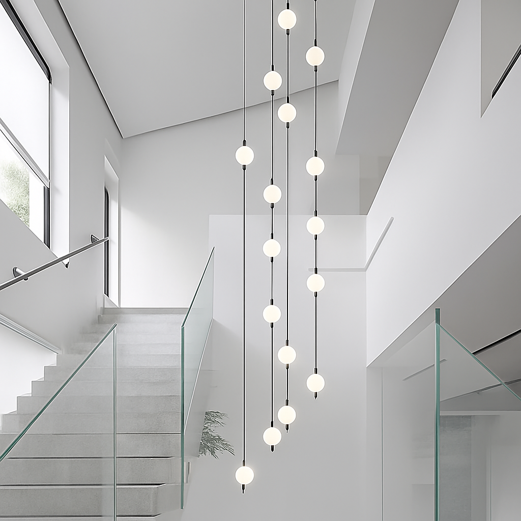 lustre design moderne villa nordique double escalier suspension - vue 5 sur 14