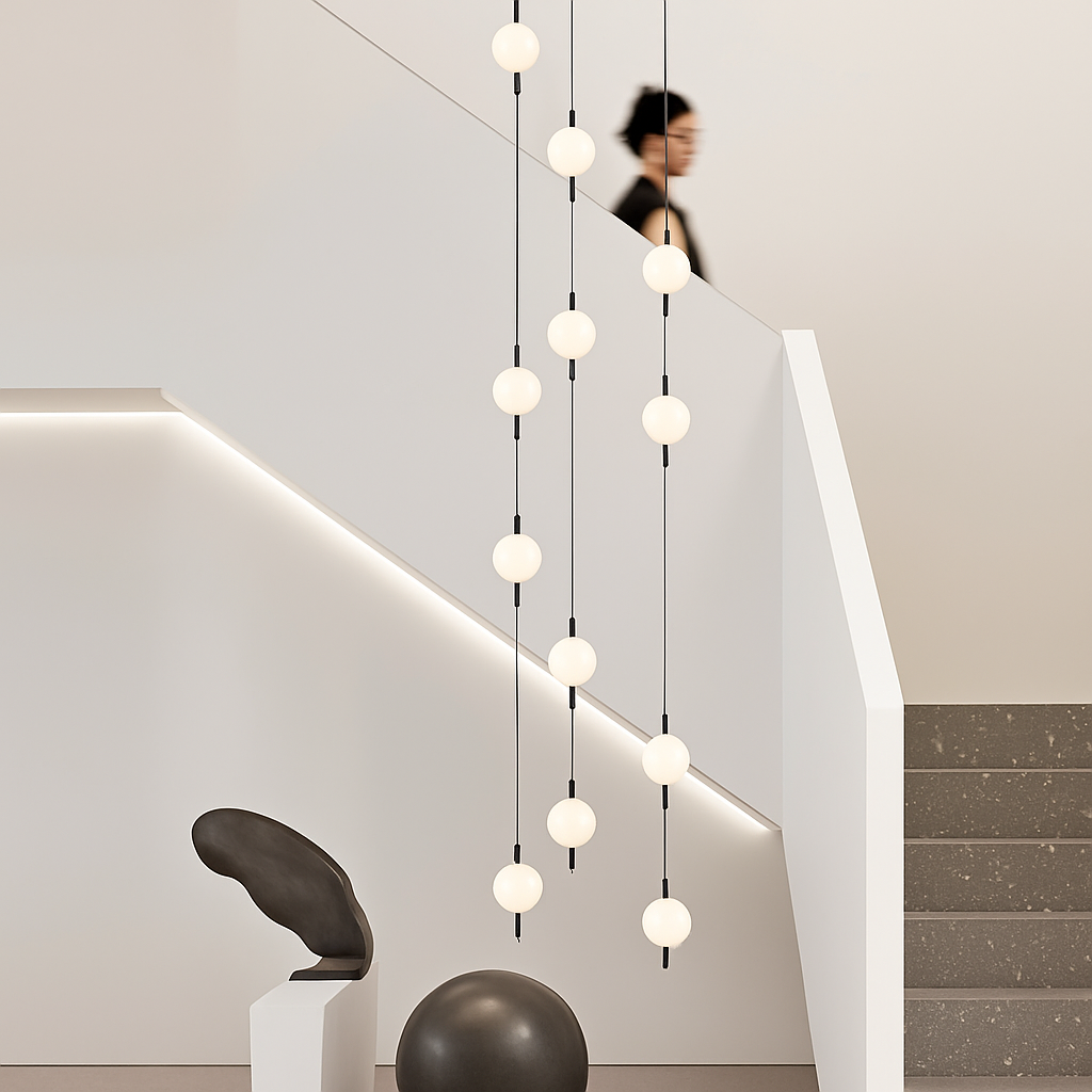 lustre design moderne villa nordique double escalier suspension - vue 6 sur 14