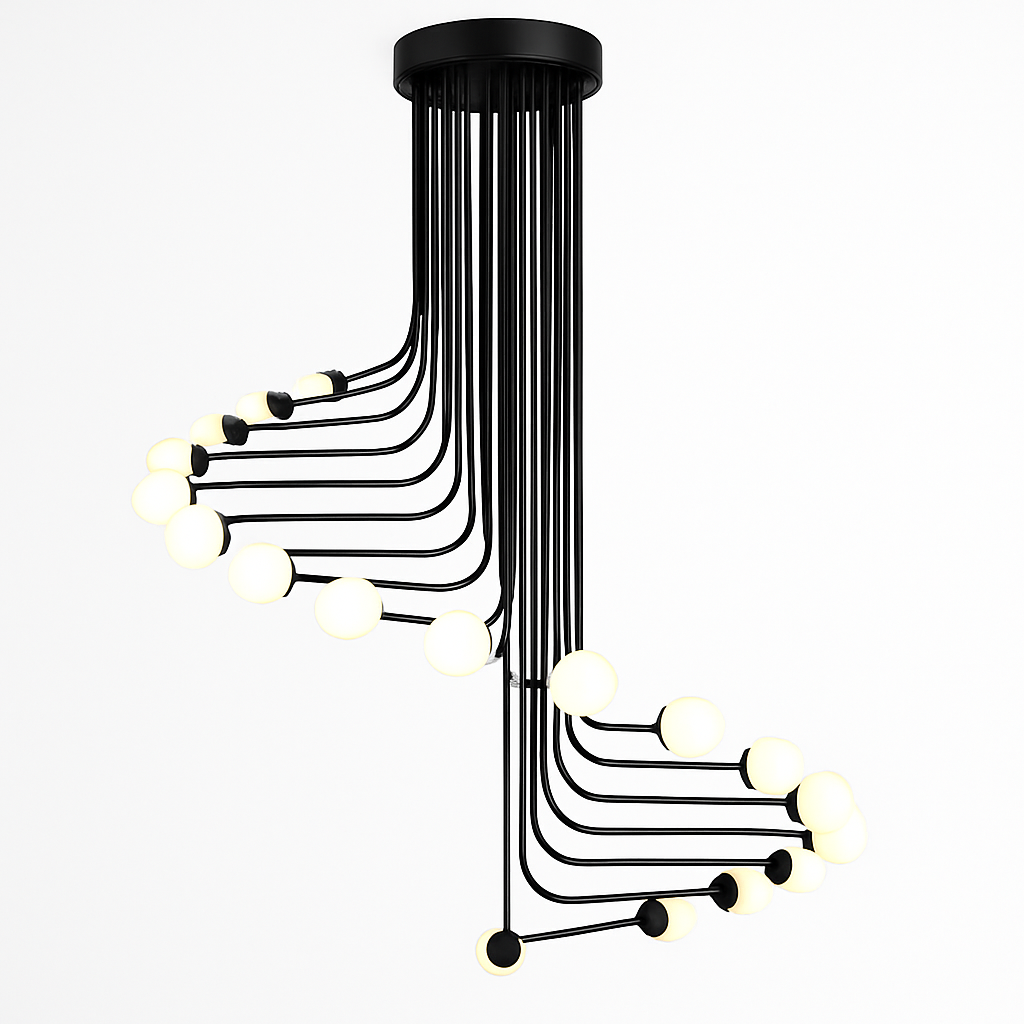 Lustre design noir avec plusieurs branches en forme d'escalier - vue 4 sur 5