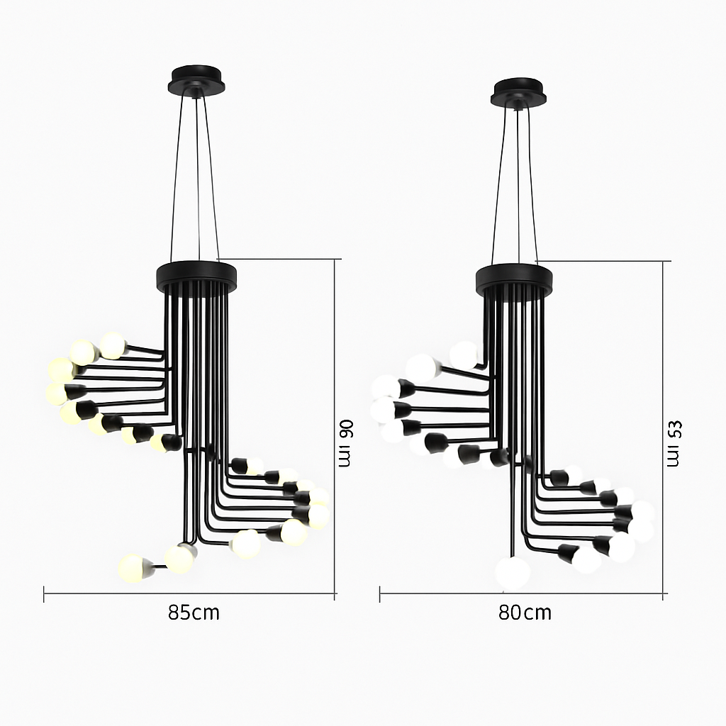 Lustre design noir avec plusieurs branches en forme d'escalier - vue 5 sur 5