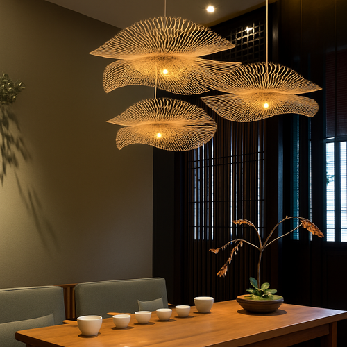 lustre en bambou artisanal style chinois pour décoration intérieure - vue 2 sur 7