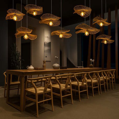 lustre en bambou artisanal style chinois pour décoration intérieure - vue 4 sur 7