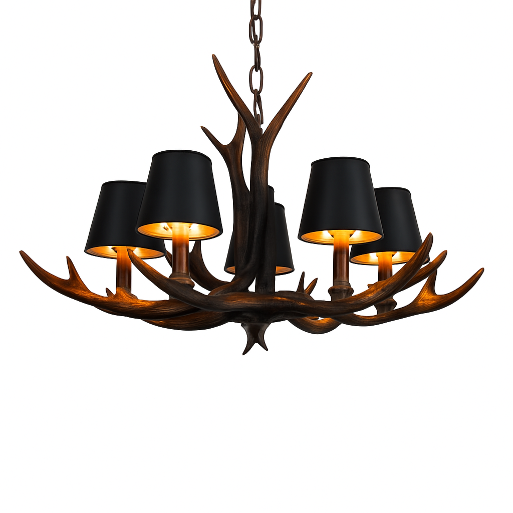 lustre en bois de cerf style vintage pour intérieur rustique - vue 3 sur 14