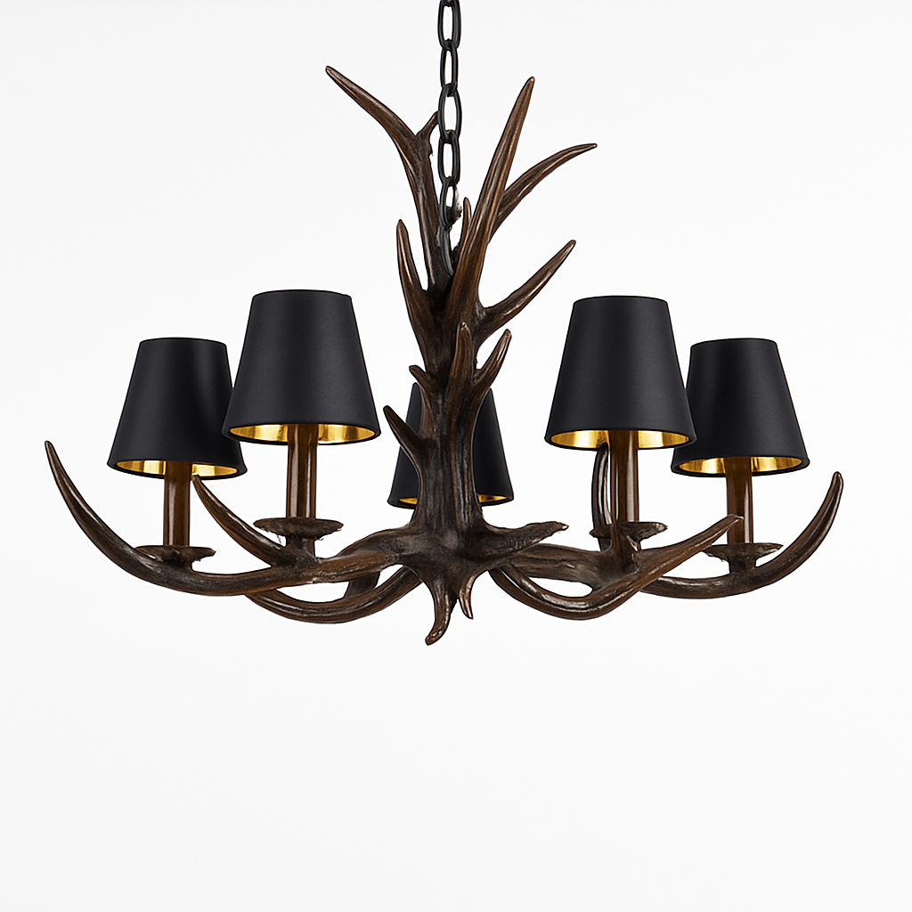 lustre en bois de cerf style vintage pour intérieur rustique - vue 4 sur 14