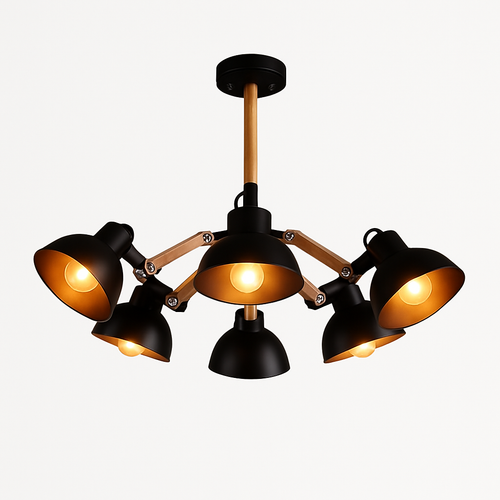 Lustre en bois et métal antique rustique Country - vue 2 sur 6