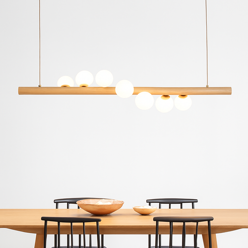 Lustre en bois LED avec plusieurs sphères au style scandinave - vue 4 sur 8
