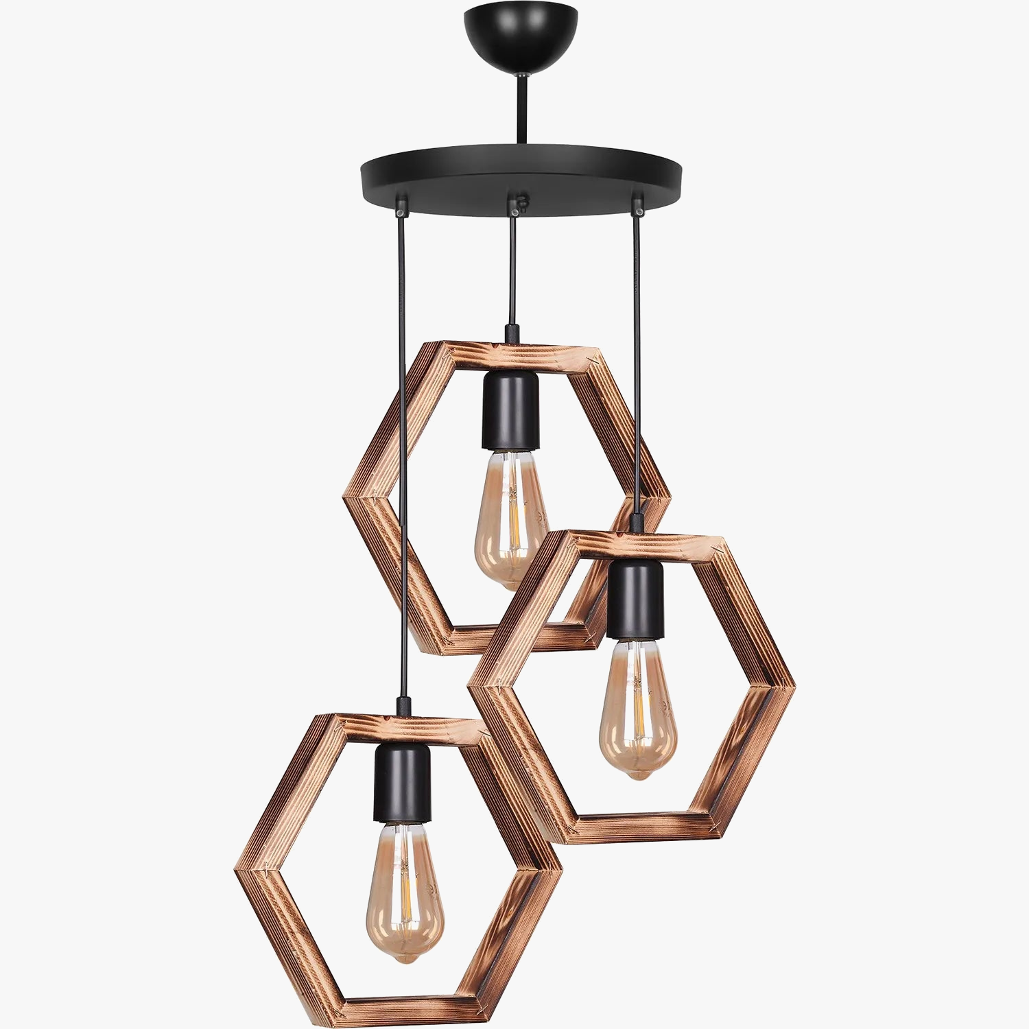 Lustre en bois suspension cadre hexagonal chaîne de corde éclairage décoratif modèle rétro rustique élégant Design authentique plafonnier